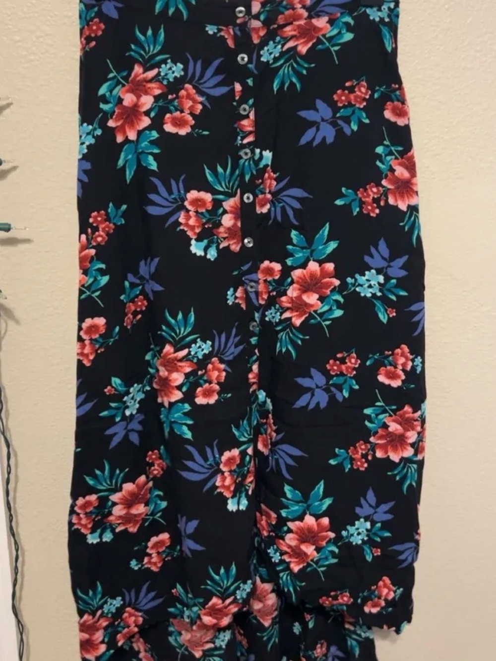 Black Floral Button-Front Maxi Skirt